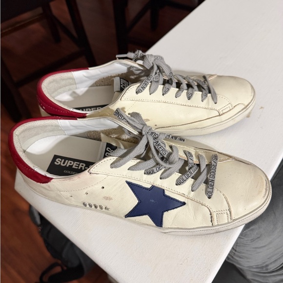 Golden Goose Other - Golden Goose Cream Sneakers with Red and Blue Details